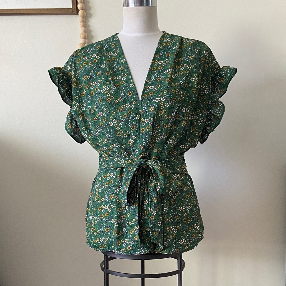 Max Studio Green Floral Blouse